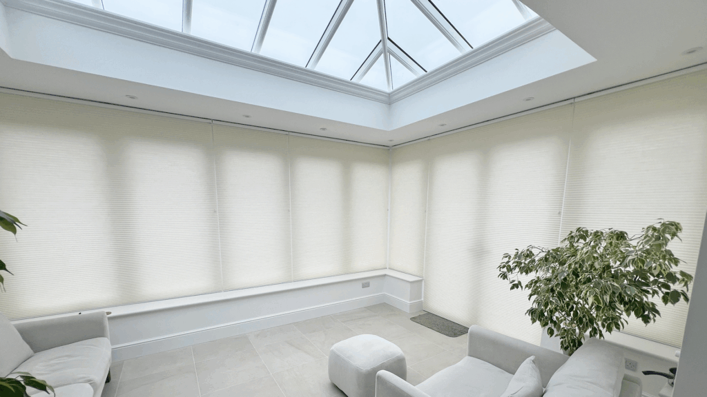 Bright modern garden room with Duette window blinds