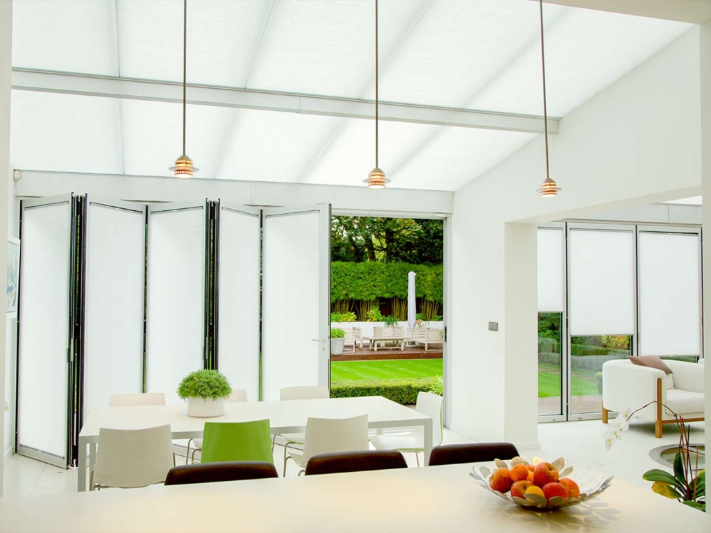 Duette® Thermal Blinds in folding doors and conservatory roof.