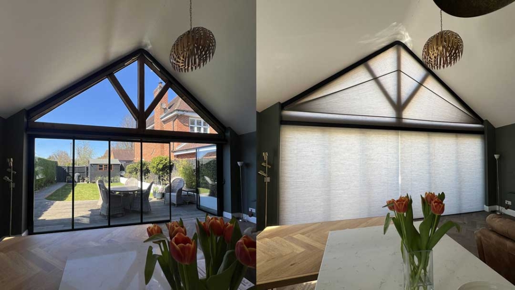 Sleek Stylish Automated Duette Blinds in a Modern Kitchen in the UK